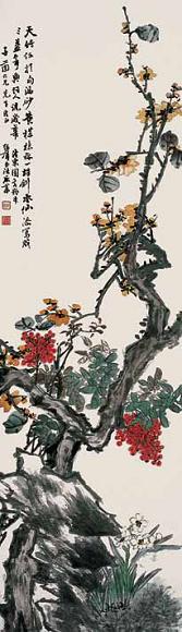 汪继声 花卉 立轴 设色纸本