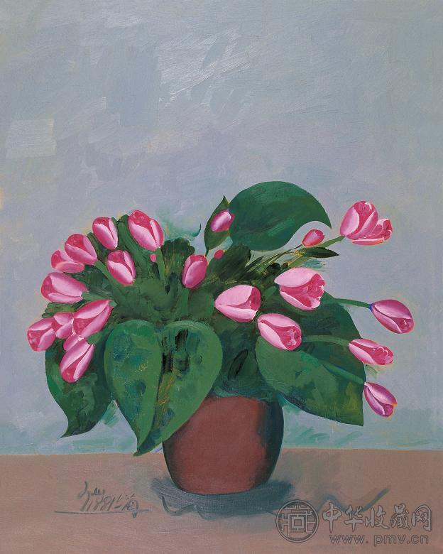 李山 瓶花 布面 油画