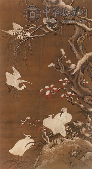 佳禽瑞雪 立轴 设色绢本