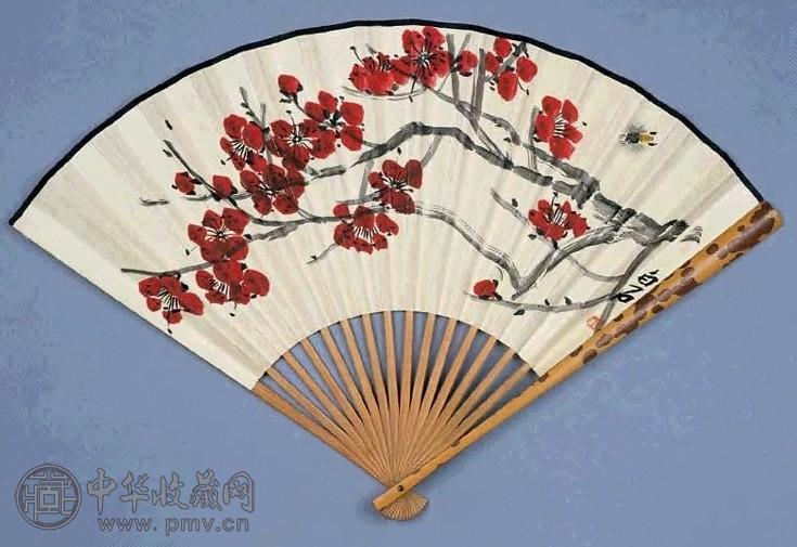 齐白石 红梅图 扇面 设色纸本