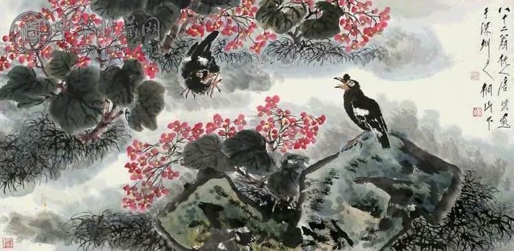 唐云 1991年作 海棠八哥 镜心 设色纸本