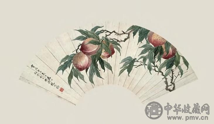 赵叔孺 民国己卯年(1939年)作 寿桃 扇面 设色纸本