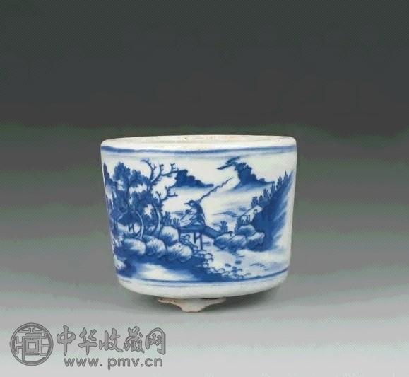 清中期 青花山水小炉