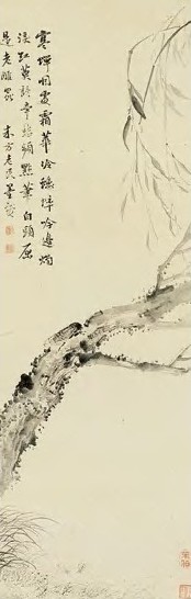 蔡嘉 风柳寒蝉 轴 纸本水墨