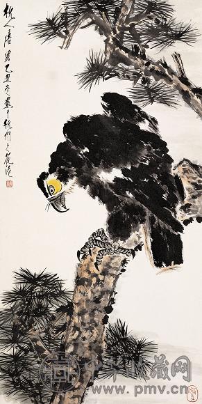 唐云 1985年作 松鹰图 立轴 设色纸本