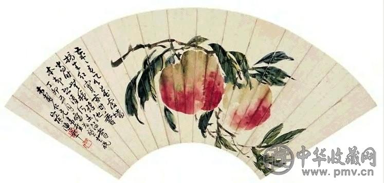 现代 陈半丁 寿桃 扇面