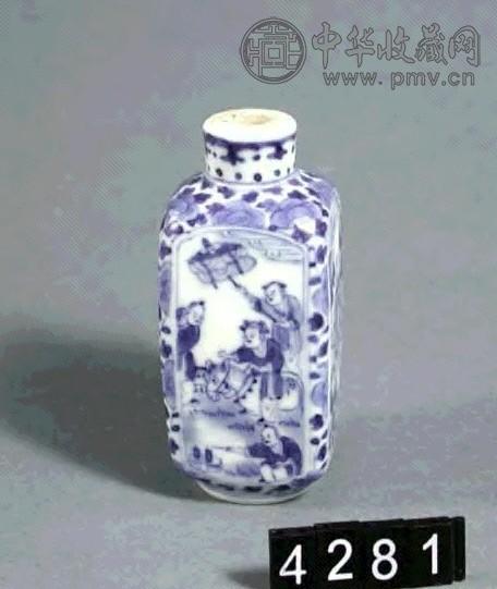 青花人物四方烟壶