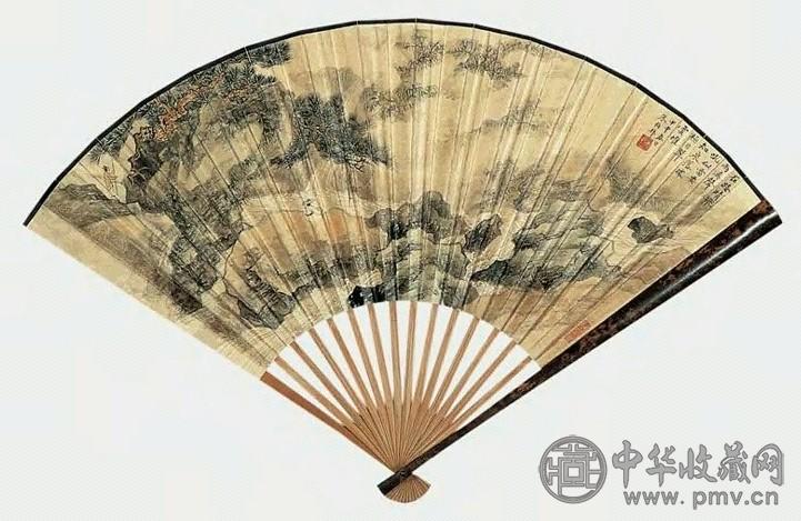 近现代 朱梅邨 观瀑图 成扇