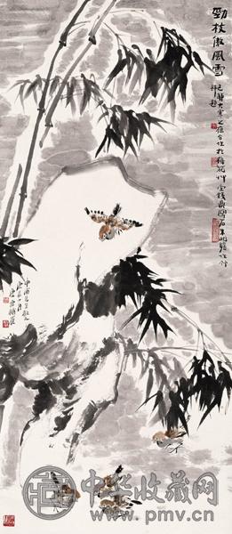 唐云、朱屺瞻等合作 劲枝傲风雪 设色纸本