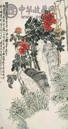 吴昌硕 1919年作 富贵神仙图 镜心 纸本、设色