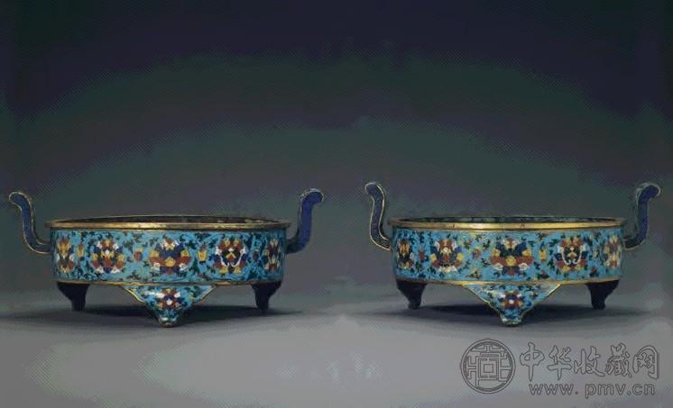明 掐丝珐琅缠枝莲纹双耳炉(1对)