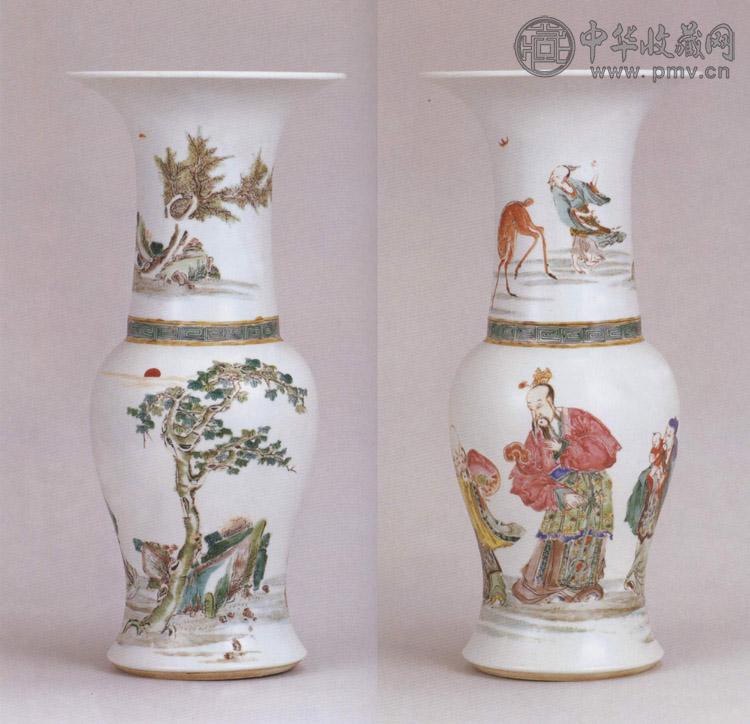 清康熙 粉彩三星祝寿图凤尾尊