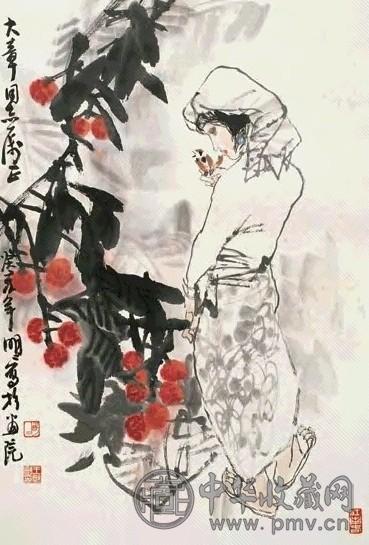 王明明 1983年作 少女 立轴 设色纸本