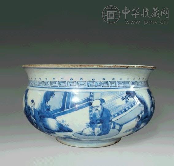 清康熙 青花八仙人物卧足炉