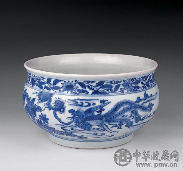 清 青花花鸟狮子纹炉