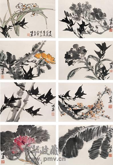 郭味蕖 1962年作 花卉 册页(8开) 设色纸本