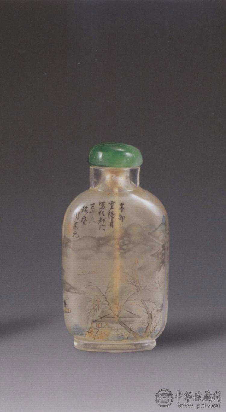 清 水晶内画山水人物鼻烟壶