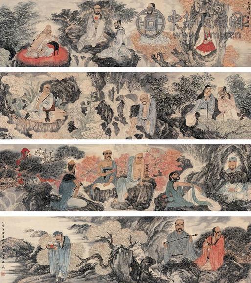 萧海春 十八罗汉应真像 手卷