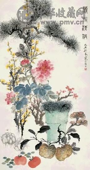 江寒汀 1949年作 岁朝清供图 立轴 设色纸本