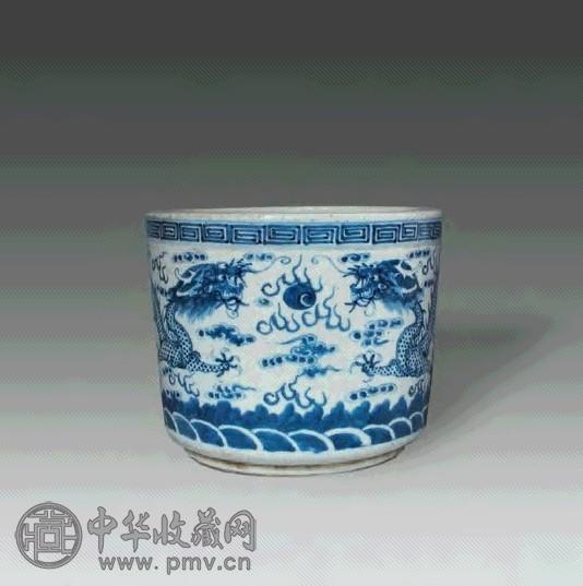 清 青花双龙赶珠纹卧足炉