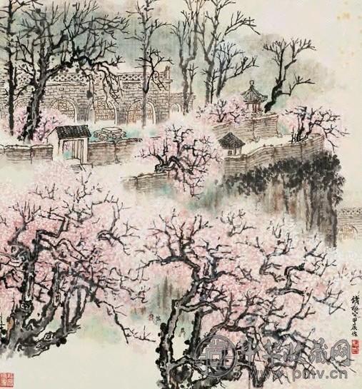 钱松喦 甲辰(1964年)作 枣园春色 立轴 设色纸本