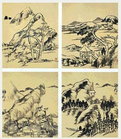 现代 来楚生 山水(8开选4) 册页