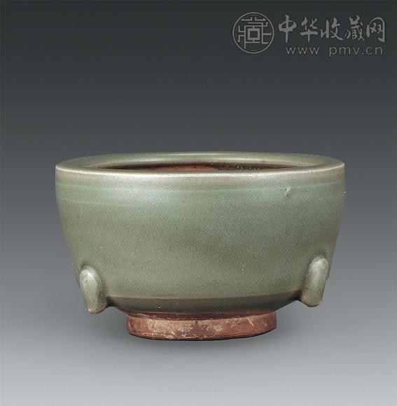 明 龙泉窑素矮筒子炉(配木座)