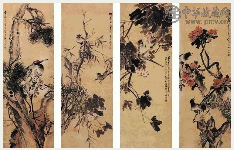 朱梦庐 花鸟 四屏