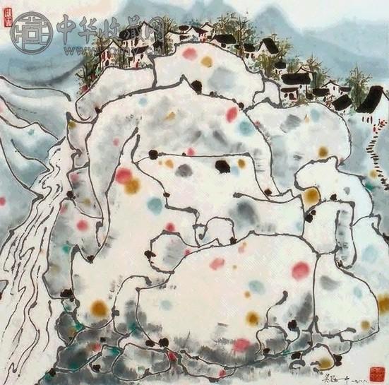 吴冠中 山水 镜心 设色纸本