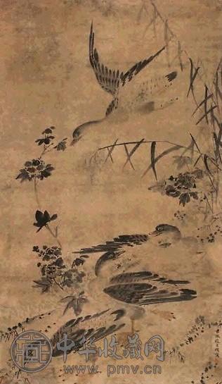 璩之璞 芦雁花卉 立轴 纸本