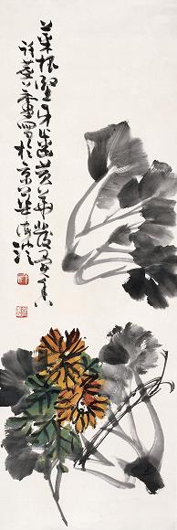 许麟庐 菊花菜根 镜心 纸本