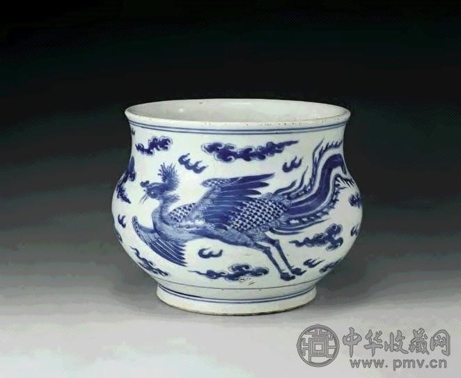 清乾隆 青花双凤纹香炉