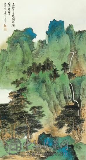 谢稚柳 现代 春山积翠 轴