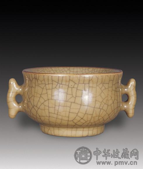 清雍正 哥釉双戟耳小炉