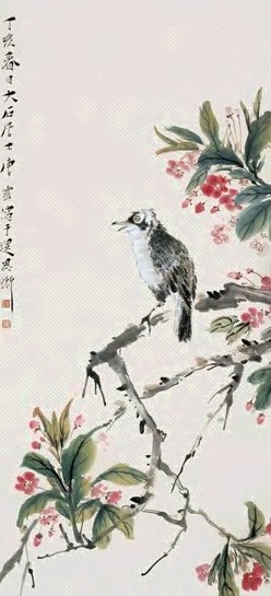 唐云 1947年 花鸟 立轴 设色纸本