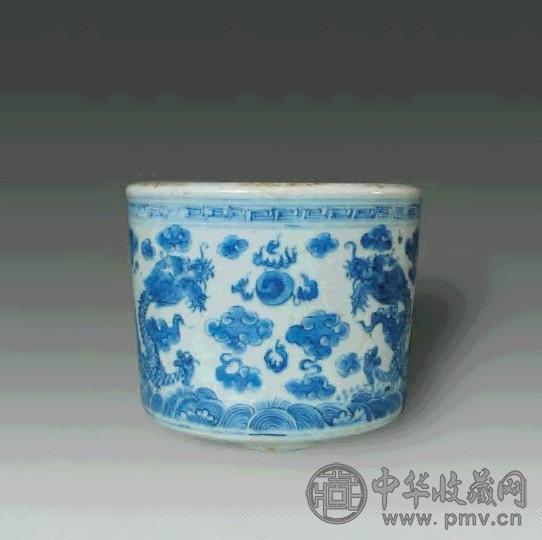 清 青花双龙赶珠纹卧足炉