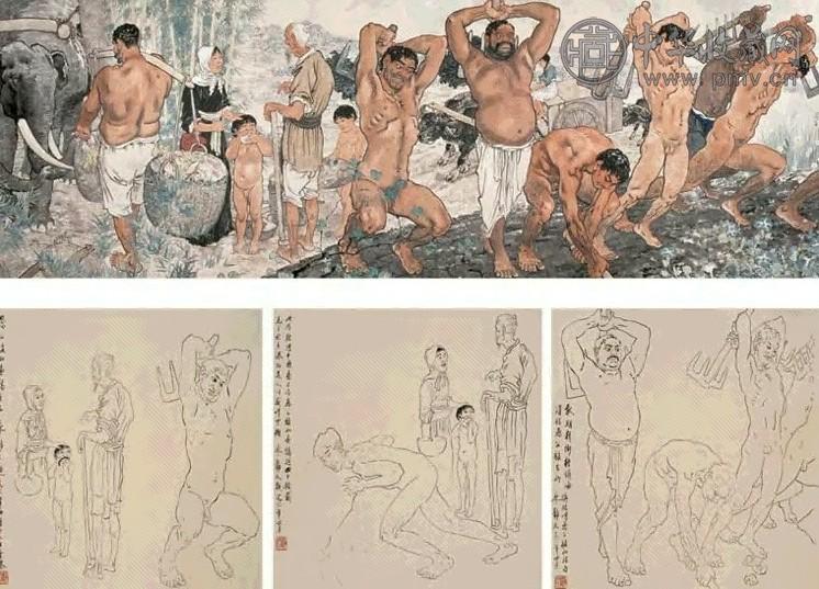 徐悲鸿 40年代作 愚公移山—素描(3幅) 素描 纸