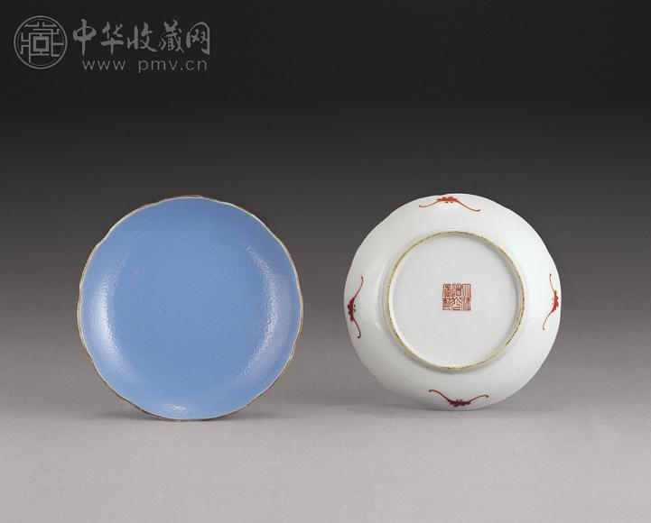 清道光 天蓝釉小盘(1对)
