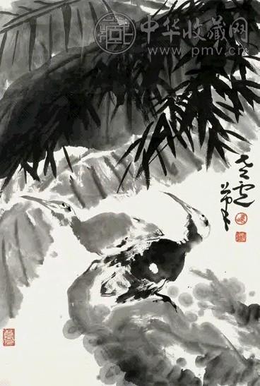 卢坤峰 花鸟 镜片 纸本