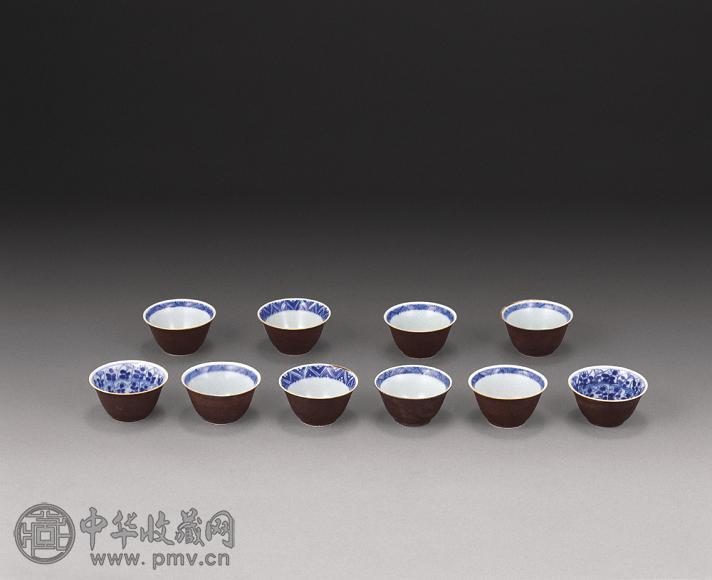 清康熙 青花花卉人物套杯(10件)