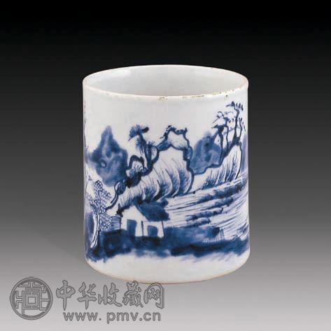 清乾隆 青花山水笔筒