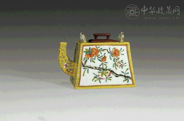 清光绪 粉彩开光花鸟茶壶