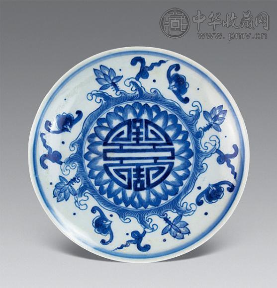 清 青花五蝠捧寿纹盘