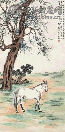 赵叔孺 甲申(1944)年作 马外龙麟 立轴 设色纸本