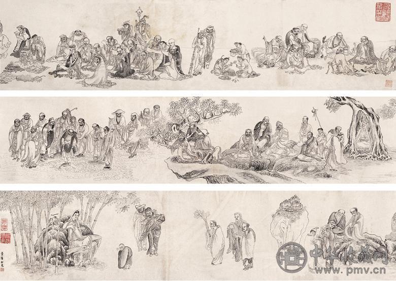 缪嘉蕙 五百罗汉 卷 水墨纸本