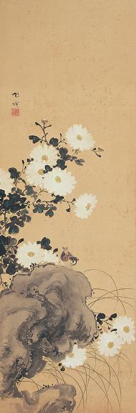 旭城(日本) 现代 花鸟 立轴 设色绢本