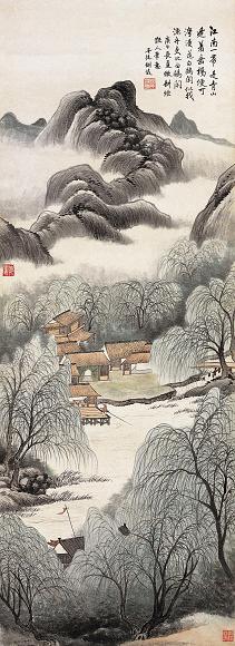 胡若思 1990年作 青山垂柳图 立轴 设色纸本