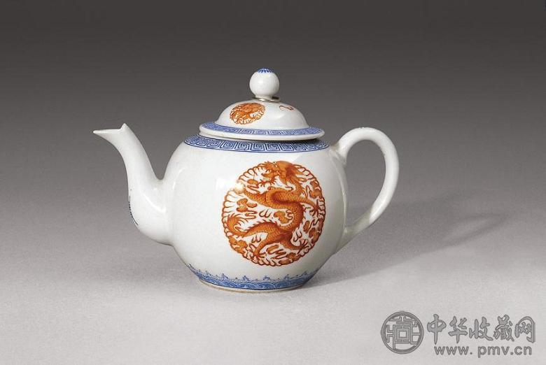 清光绪 矾红龙纹茶壶