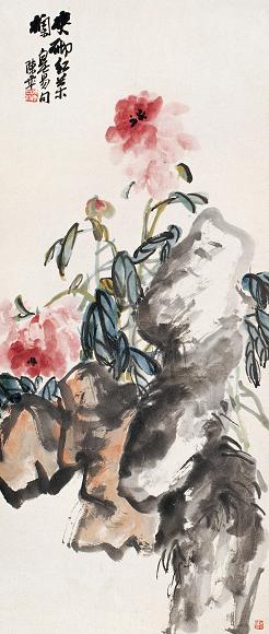 中国古美術・純手描き・四尺竖幅・花鳥画芯・国画・陳半丁印款・