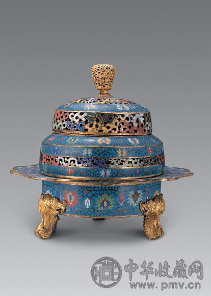 清中期 珐琅缠枝花卉三足熏炉